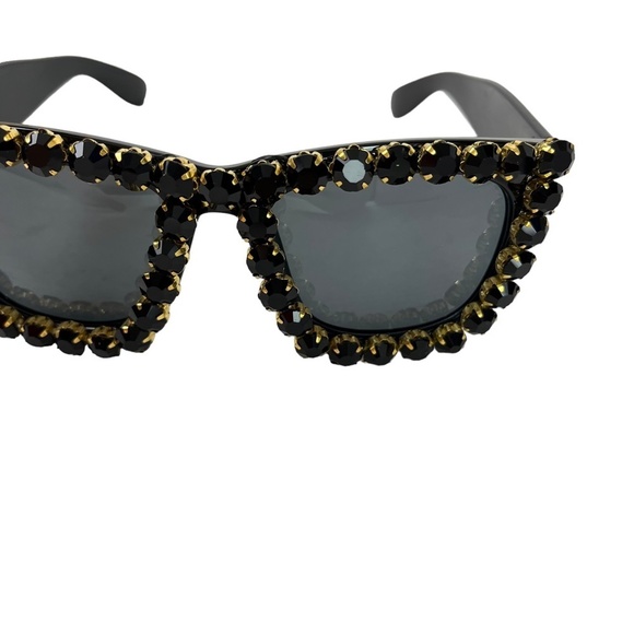SUNGLASSES SUN GLASSES SHADES Black Rhinestone Bling Plastic Frame Gold Beach - Picture 12 of 16